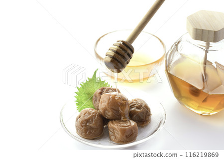 Kishu Nanko Plums Pickled in Honey (Honey Umeboshi) White Background 116219869