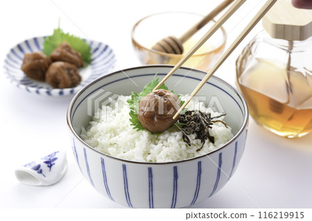 Kishu Nanko Plums Pickled in Honey (Honey Umeboshi) White Background 116219915