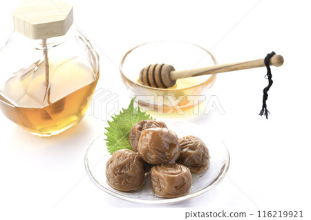 Kishu Nanko Plums Pickled in Honey (Honey Umeboshi) White Background 116219921