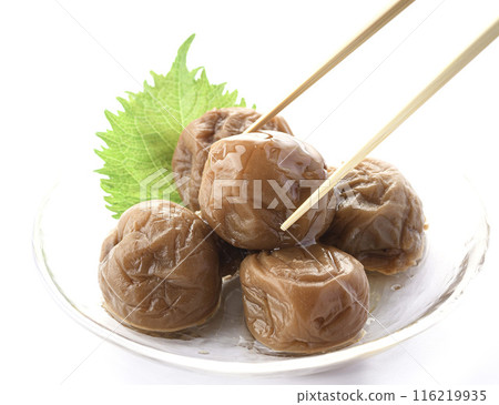 Kishu Nanko Plums Pickled in Honey (Honey Umeboshi) White Background Kishu Nanko Plums Pickled in Honey (Honey Umeboshi) White Background 116219935