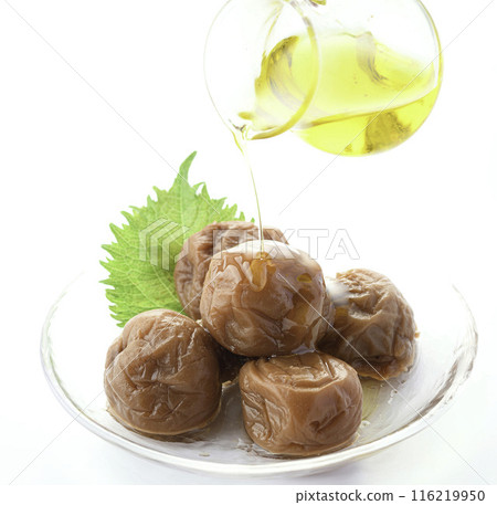 Kishu Nanko Plums Pickled in Honey (Honey Umeboshi) White Background 116219950