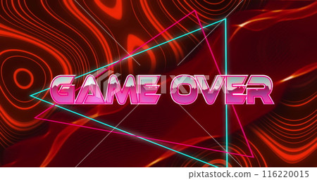 Image of glitch effect over game over text banner against red digital wave on black background Image of glitch effect over game over text banner against red digital wave on black background 116220015