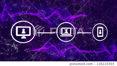 Image of icons, data processing and network of connections 116220303