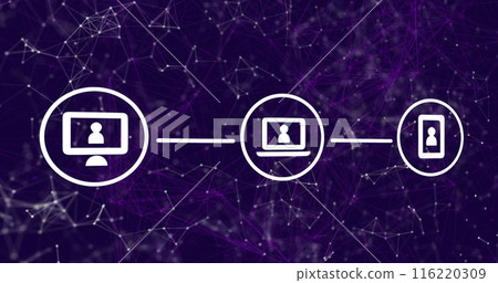 Image of icons, data processing and network of connections 116220309