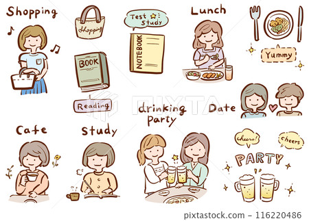 Cute character line drawing illustration set - color Cute character line drawing illustration set - color 116220486