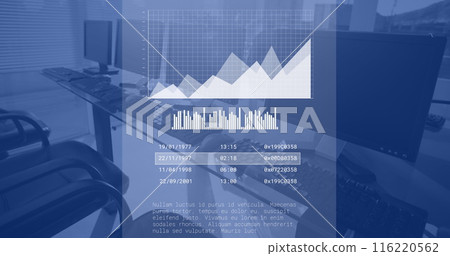 Image of data processing over computers in office, copy space 116220562