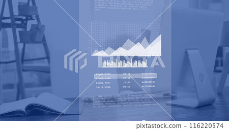 Image of financial data processing over computer in office, copy space Image of financial data processing over computer in office, copy space 116220574