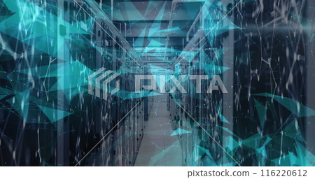 Image of shapes and 6g texts over server room, copy space 116220612