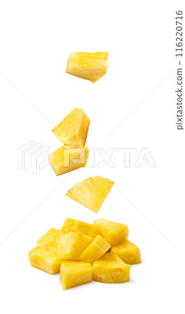 Pineapple Cuts Isolated, Raw Ananas Pieces, Comosus Tropical Fruit Chunks, Ripe Pine Apple Slices on White Pineapple Cuts Isolated, Raw Ananas Pieces, Comosus Tropical Fruit Chunks, Ripe Pine Apple Slices on White 116220716