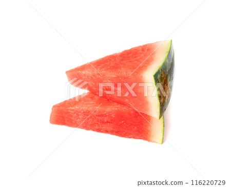 Watermelon pieces isolated. Water melon wedges pile, chopped Citrullus lanatus, red wassermelone cuts group Watermelon pieces isolated. Water melon wedges pile, chopped Citrullus lanatus, red wassermelone cuts group 116220729