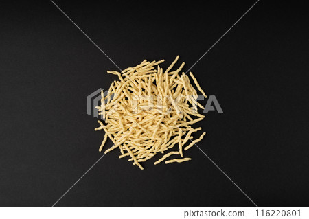 Raw Trofie Pasta, Dry Italian Macaroni, Traditional Genoa Food, Raw Noodle, Modern Ligurian Cuisine Raw Trofie Pasta, Dry Italian Macaroni, Traditional Genoa Food, Raw Noodle, Modern Ligurian Cuisine 116220801