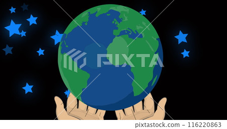 Image of globe over stars on black background 116220863