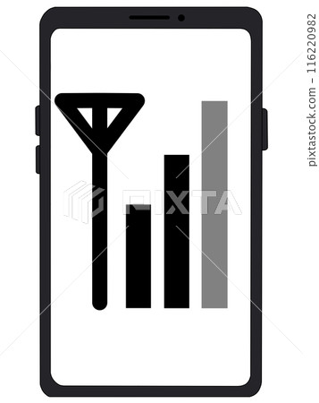 智慧型手機內部顯示的天線 1(無線電波 2)(黑色)(螢幕透明) 智慧型手機內部顯示的天線 1(無線電波 2)(黑色)(螢幕透明) 116220982