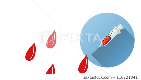 Image of blood drops and vaccine on white background 116221041