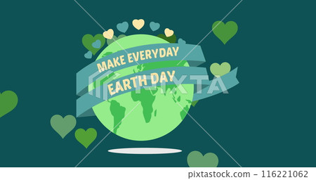 Image of earth day text over globe and hearts 116221062