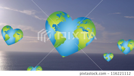 Image of save the ocean text over whale icons and sea Image of save the ocean text over whale icons and sea 116221112