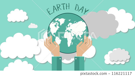Image of earth day text over clouds and globe Image of earth day text over clouds and globe 116221117
