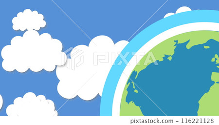 Image of globe and clouds on blue background 116221128