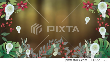 Image of lightbulbs and flowers on green background 116221129