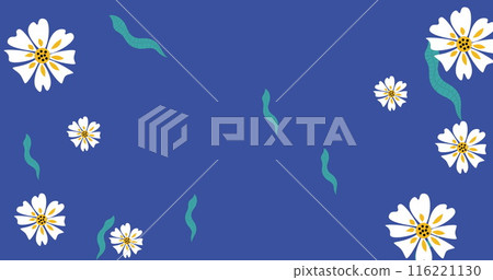 Image of flowers and leaves on blue background 116221130