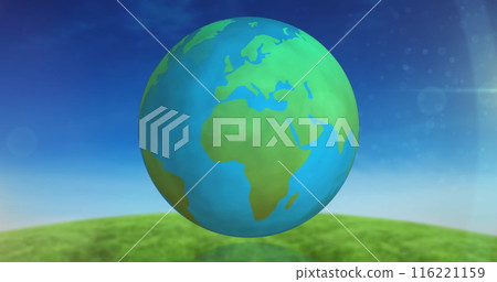 Image of stop using plastic bottles text over bottle and globe 116221159