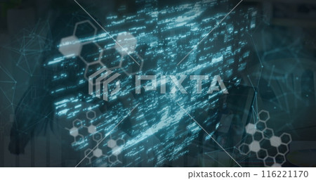 Image of data processing and security padlock over woman using laptop 116221170