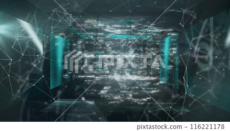 Image of data processing and security padlock over woman using laptop Image of data processing and security padlock over woman using laptop 116221178