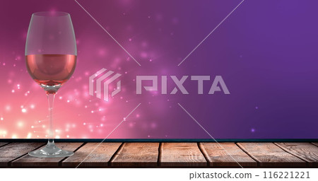 Image of lights over glass with rose wine on black background 116221221