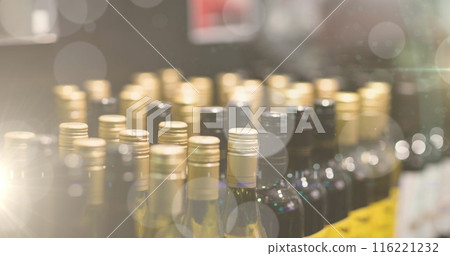 Image of bokeh over wine bottles at shop Image of bokeh over wine bottles at shop 116221232