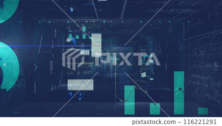 Image of data processing over screens on blue background 116221291