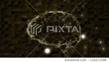 Light trails over human brain spinning against brown background 116221296