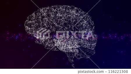 Human brain icon spinning against blue and pink spots of light on blue background Human brain icon spinning against blue and pink spots of light on blue background 116221308