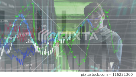 Image of financial data processing over asian businessman in server room Image of financial data processing over asian businessman in server room 116221360