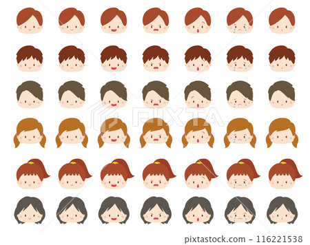 幼兒，男性和女性臉部表情圖示集，沒有色線 116221538