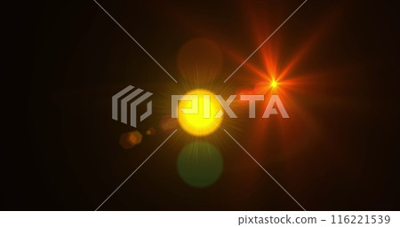 Image of yellow light and red star moving on black background 116221539