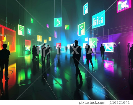 Business people sharing social media content in a futuristic metaverse 116221641