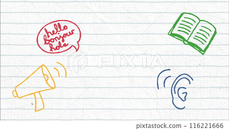 Image of school items icons over white background, copy space Image of school items icons over white background, copy space 116221666