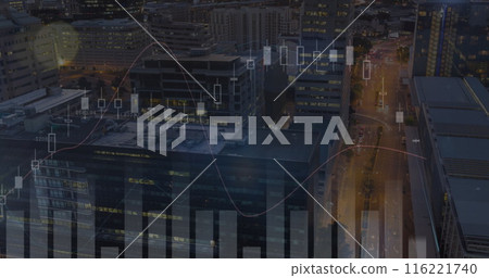 Image of financial data processing over cityscape 116221740