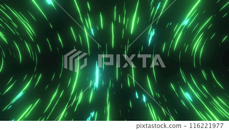 Image of green dots over black space with green lights moving fast 116221977