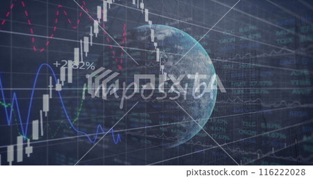 Image of financial data processing and globe over impossible text Image of financial data processing and globe over impossible text 116222028