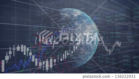 Image of financial data processing and globe over impossible text Image of financial data processing and globe over impossible text 116222031