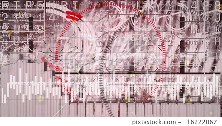 Image of interface with data processing against red background 116222067