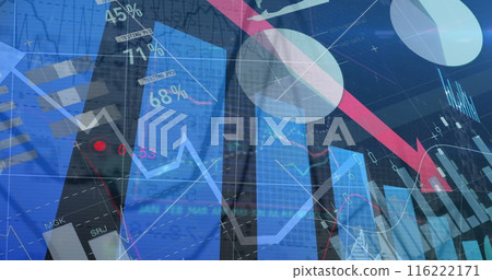 Image of statistical data processing against blue background Image of statistical data processing against blue background 116222171