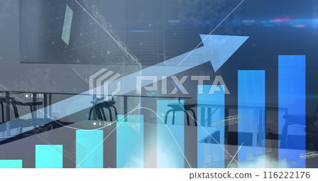 Image of statistical data processing against empty office background 116222176