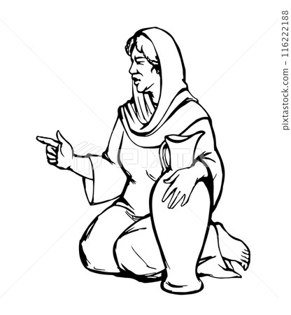 Vector drawing. Woman sitting on the ground 116222188