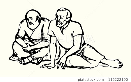 Vector drawing. Man sitting on the ground 116222190