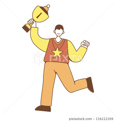 Boy High School Student Cartoon Character Illustration Holding a Award Trophy Winner 116222209
