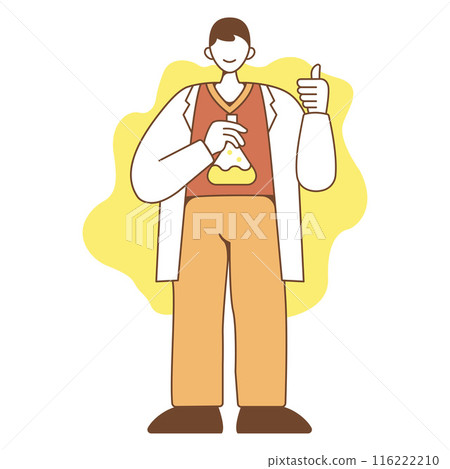 Boy High School Student Cartoon Character Illustration Holding a Beaker Glass in Laboratory 116222210