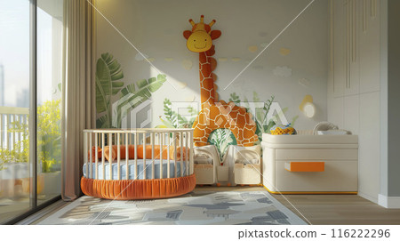 AI-generated item. Baby room interior design with a giraffe. 116222296