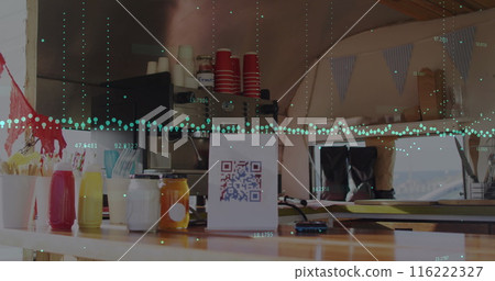 Image of statistics and data processing over businessman using laptop 116222327